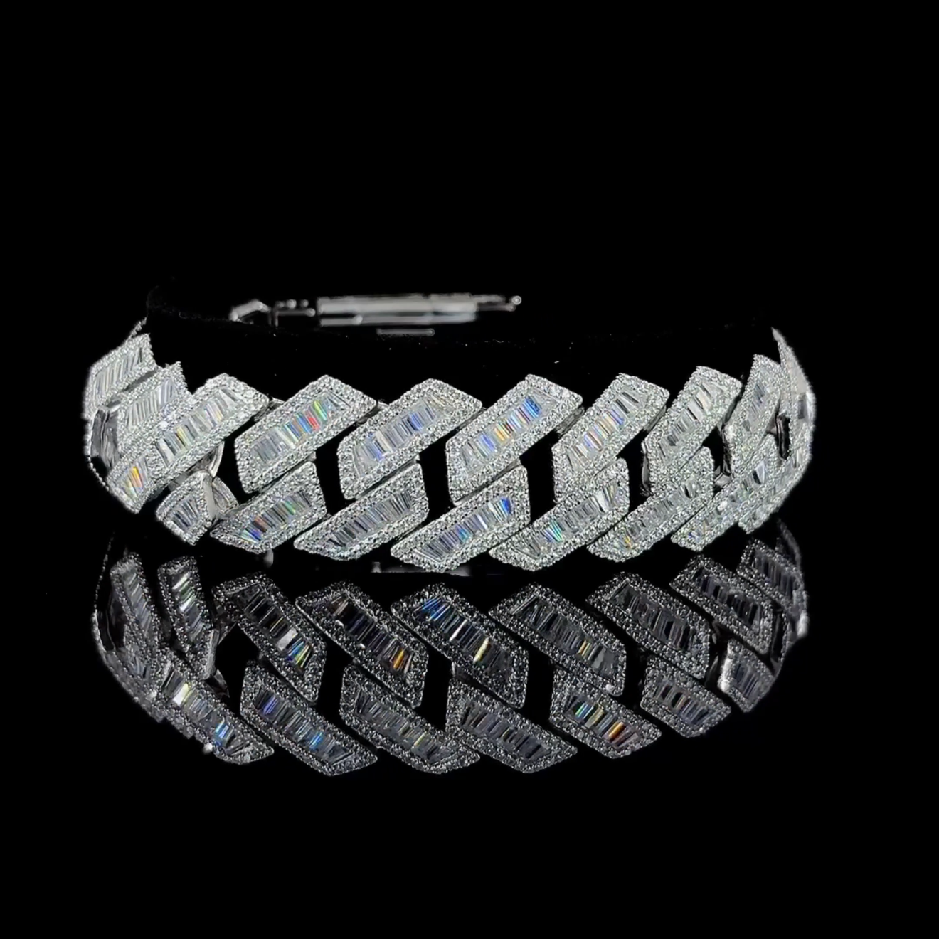Iced-Out Baguette Cuban Link Bracelet – 100g Solid Silver | VVS Moissanite Diamond Finish