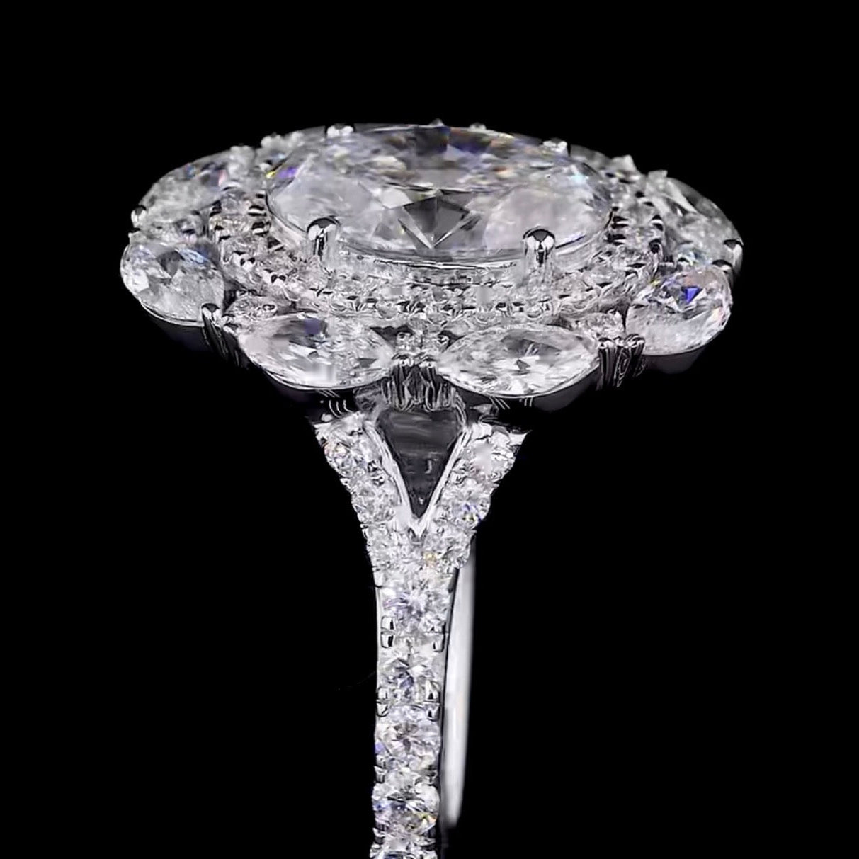 2CT Oval Halo Lab Grown Diamond Ring