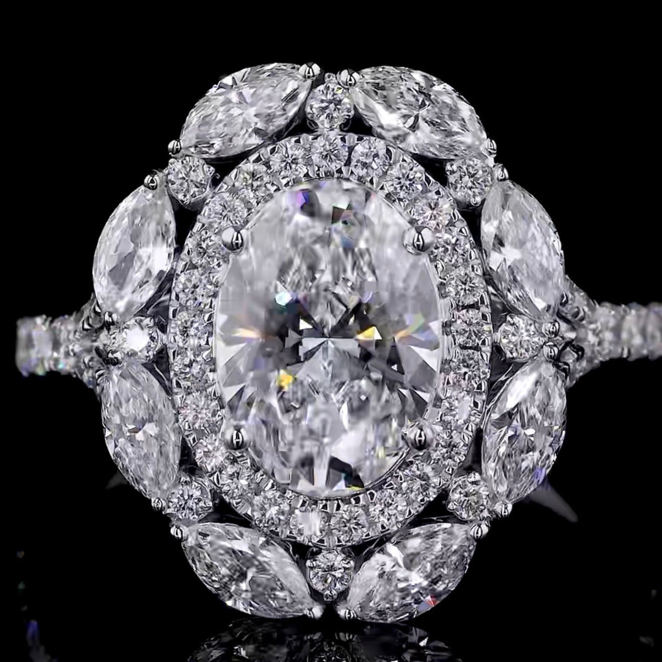 2CT Oval Halo Lab Grown Diamond Ring