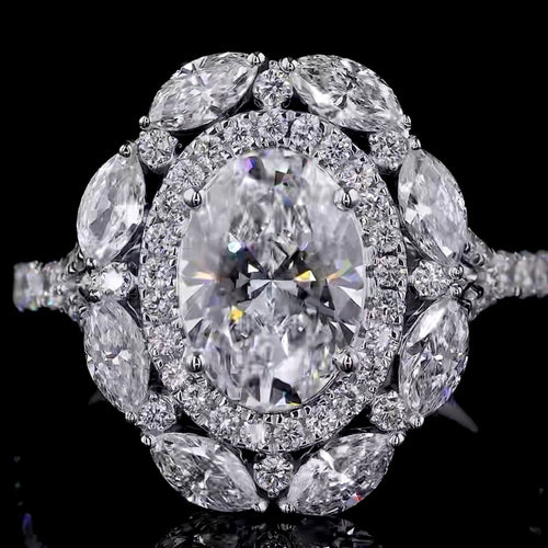 2CT Oval Halo Lab Grown Diamond Ring