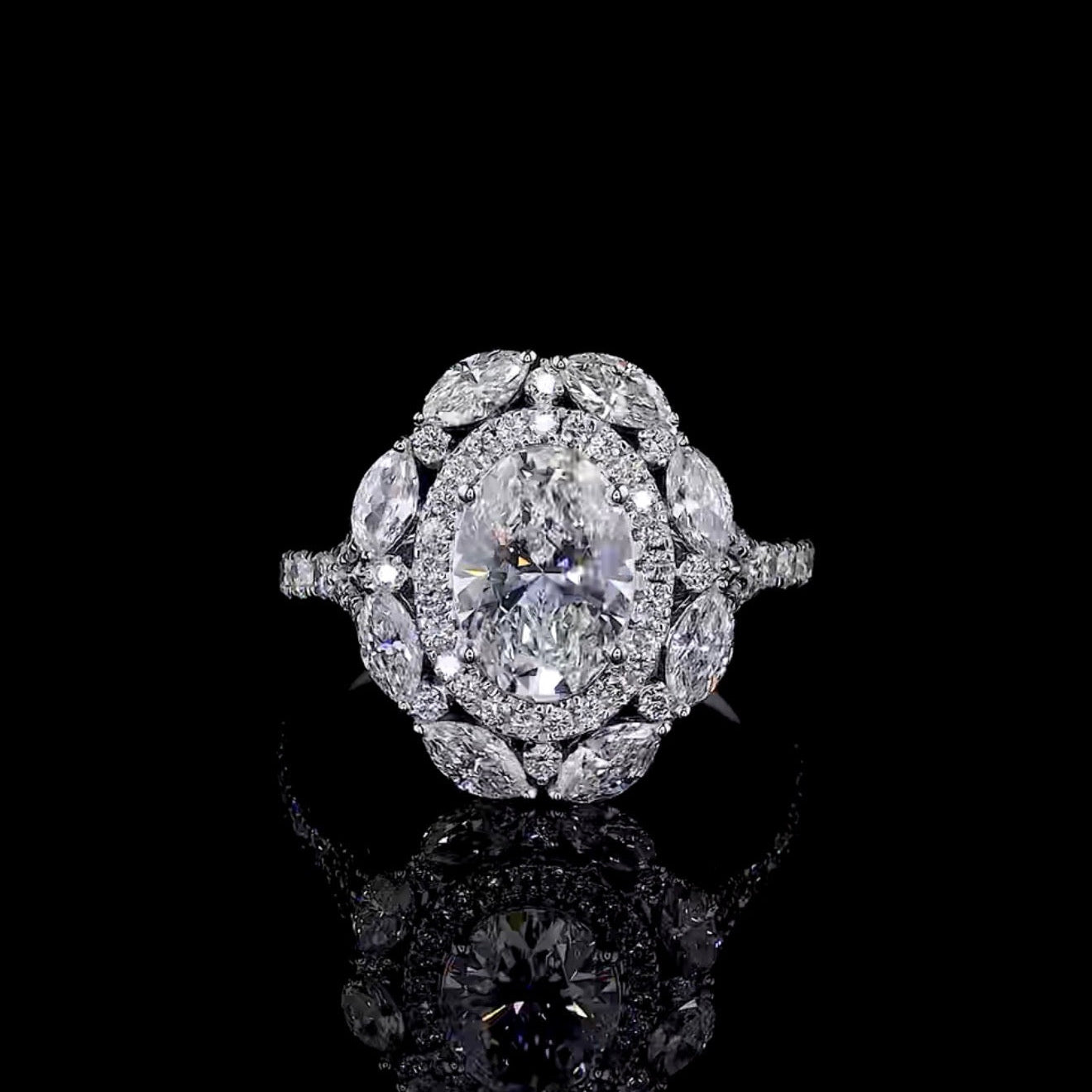 2CT Oval Halo Lab Grown Diamond Ring