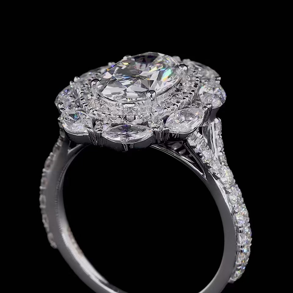 2CT Oval Halo Lab Grown Diamond Ring