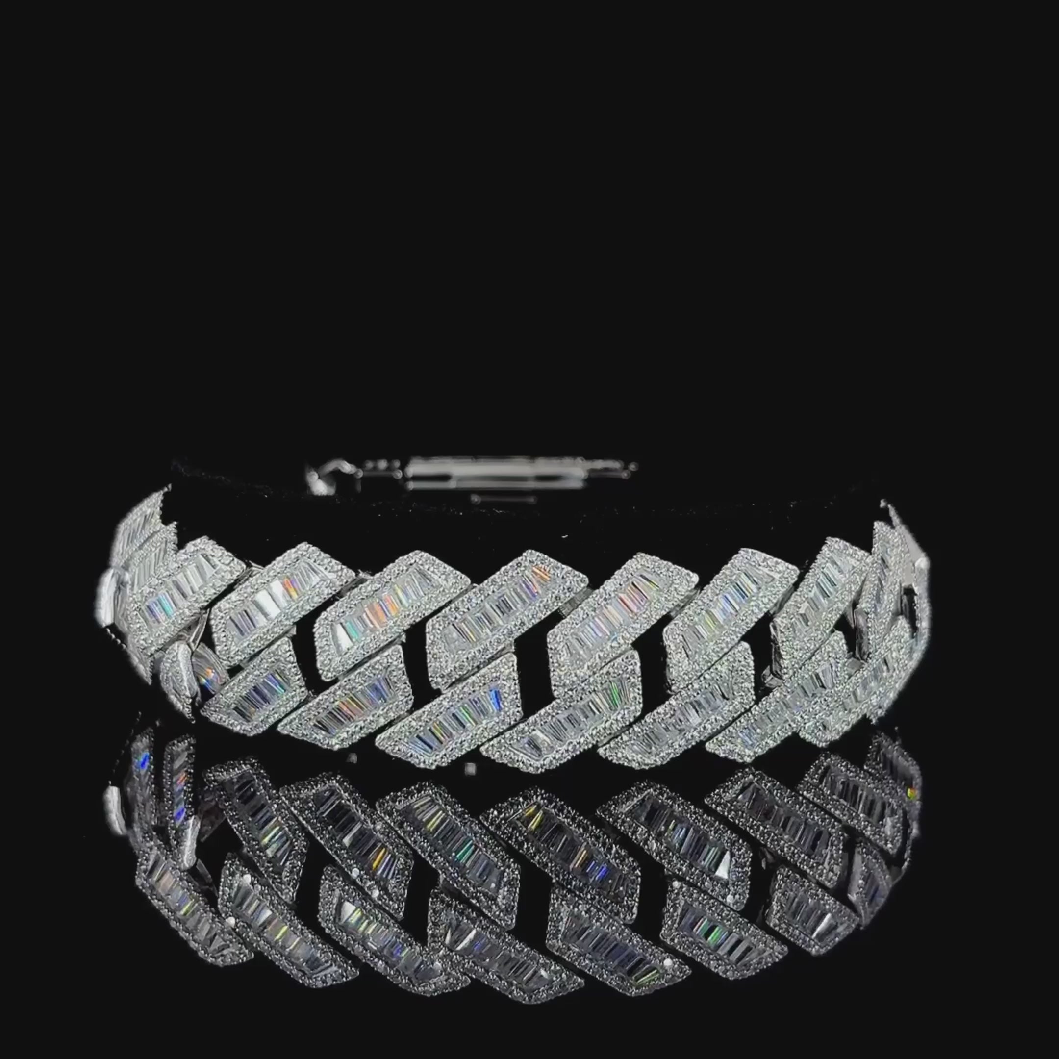 Iced-Out Baguette Cuban Link Bracelet – 100g Solid Silver | VVS Moissanite Diamond Finish